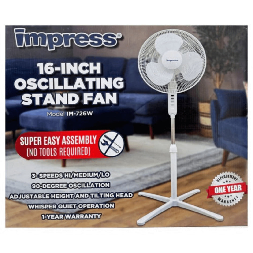 Impress 16-Inch Oscillating Stand Floor Fan 3-Speed Adjustable Height Metal Base Image 6