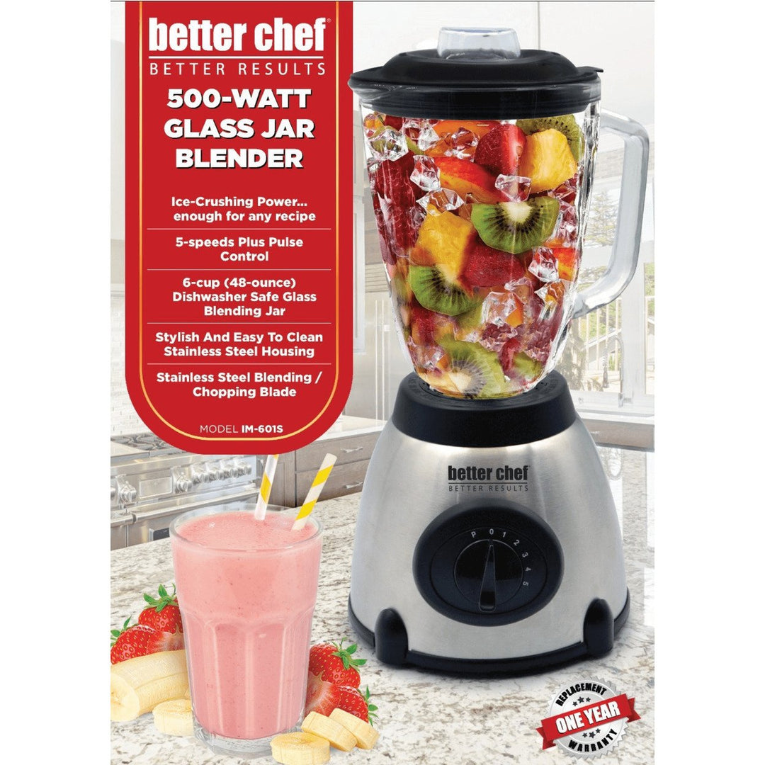 Better Chef 500W Glass Blender 5-Speed Stainless Steel Base 48oz Model IM-601S Image 3