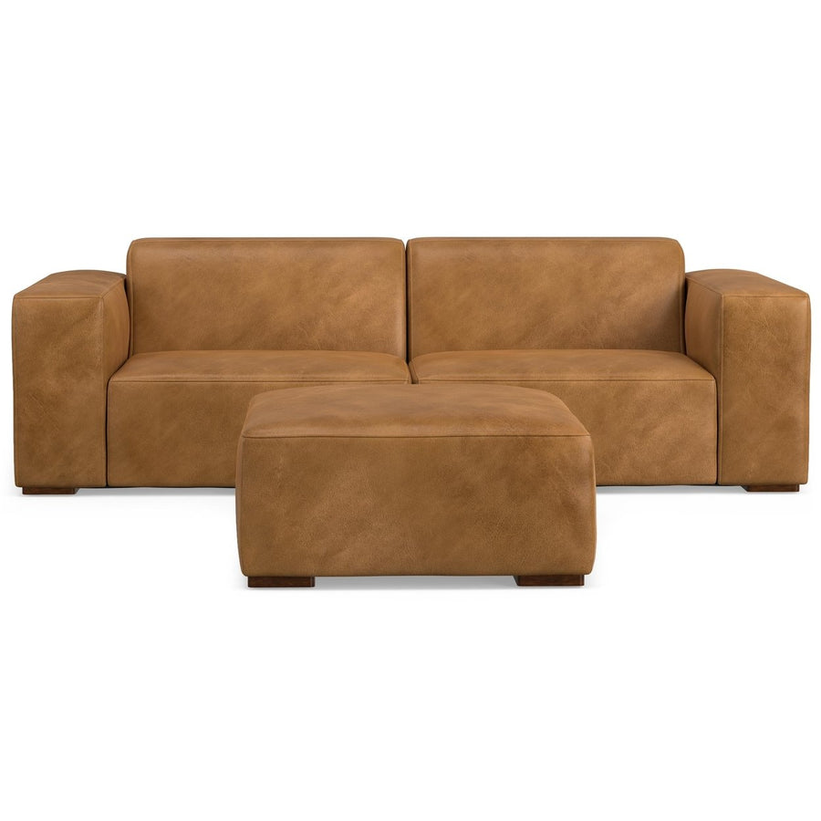 Rex 2 Seater Sofa and Ottoman Genuine Leather Oversized Loveseat Modern Design Image 1