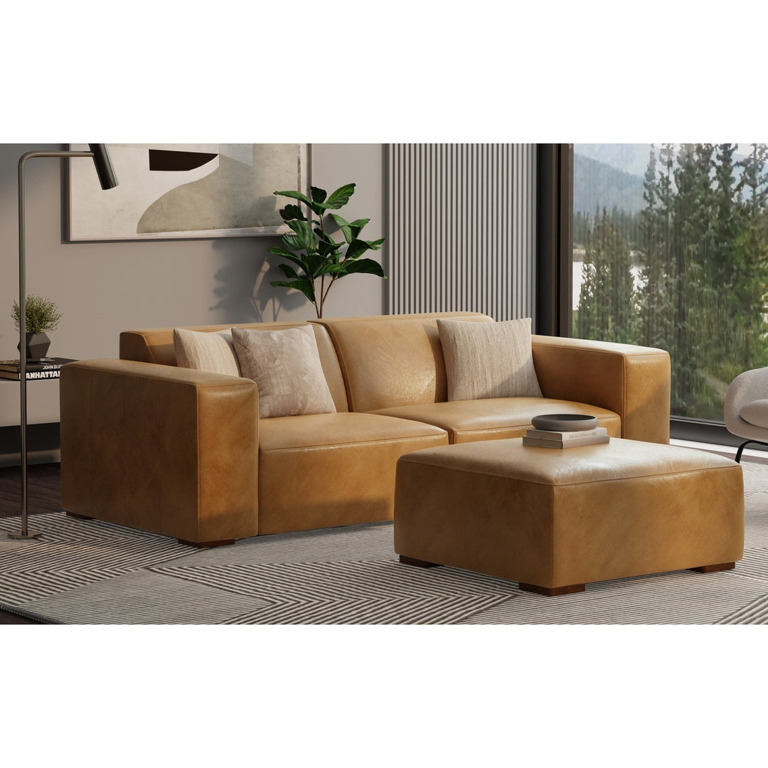 Rex 2 Seater Sofa and Ottoman Genuine Leather Oversized Loveseat Modern Design Image 3