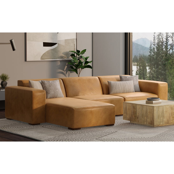 Rex 2 Seater Left Chaise Sofa Genuine Leather Modular Sectional Couch Beige Image 3