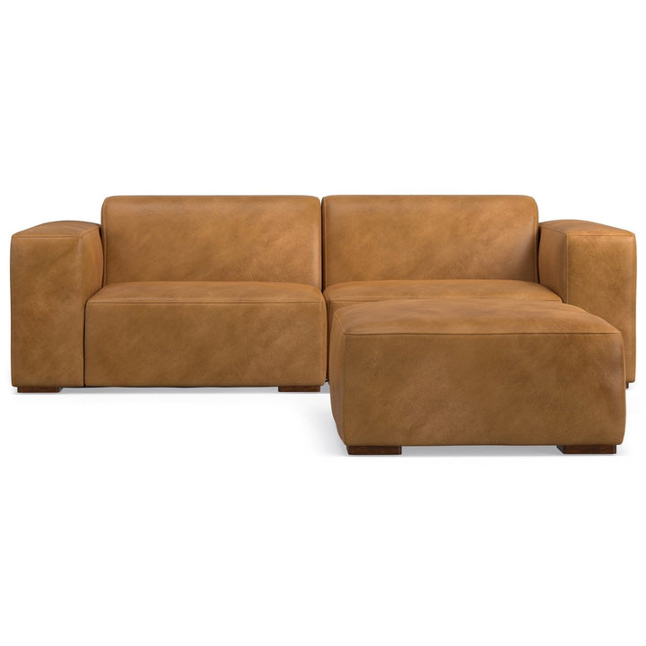 Rex 2 Seater Sofa and Ottoman Genuine Leather Oversized Loveseat Modern Design Image 6