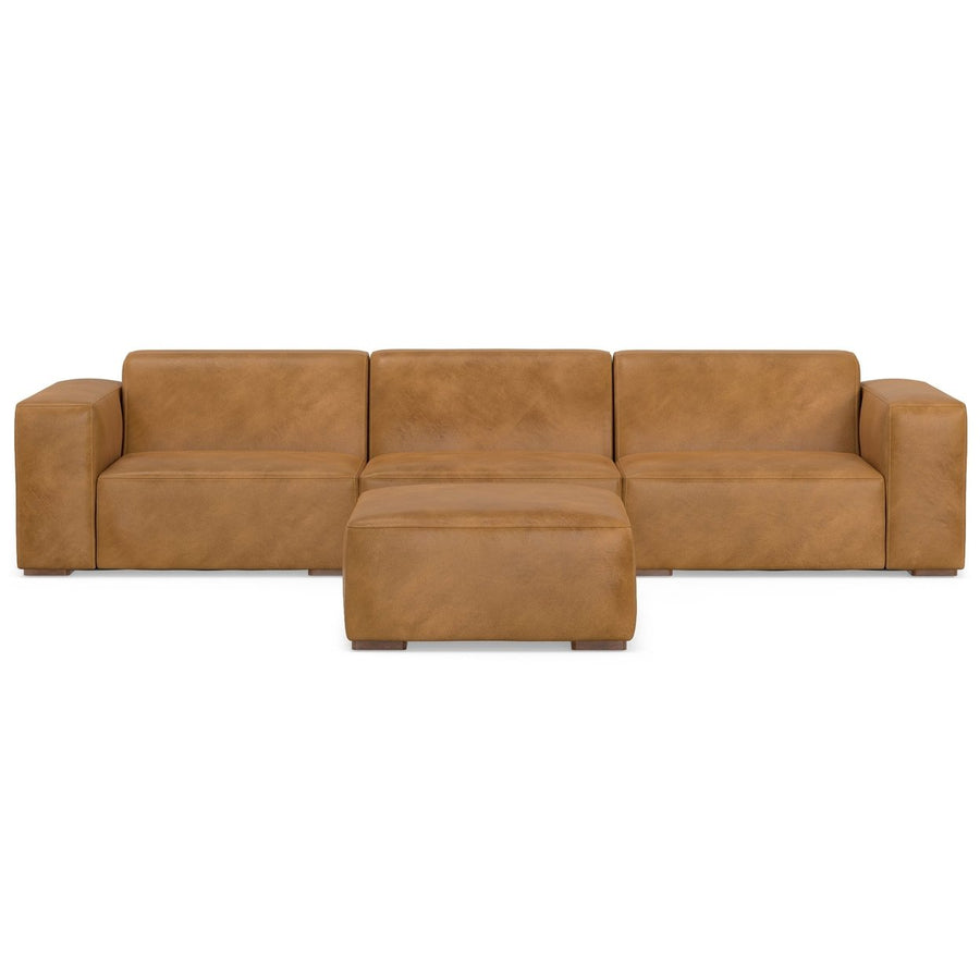 Rex 3 Seater Genuine Leather Sofa and Ottoman Modular Set Medium Firmness Image 1