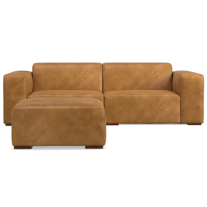 Rex 2 Seater Sofa and Ottoman Genuine Leather Oversized Loveseat Modern Design Image 8