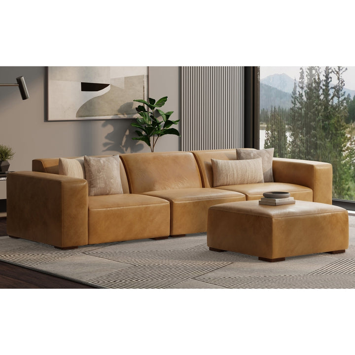 Rex 3 Seater Genuine Leather Sofa and Ottoman Modular Set Medium Firmness Image 3