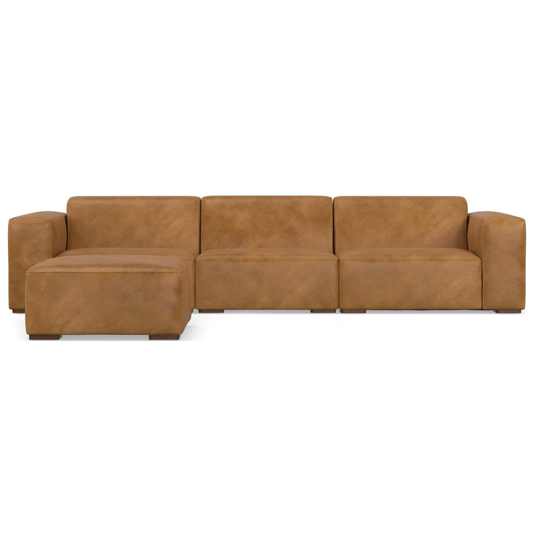 Rex 3 Seater Genuine Leather Sofa and Ottoman Modular Set Medium Firmness Image 6