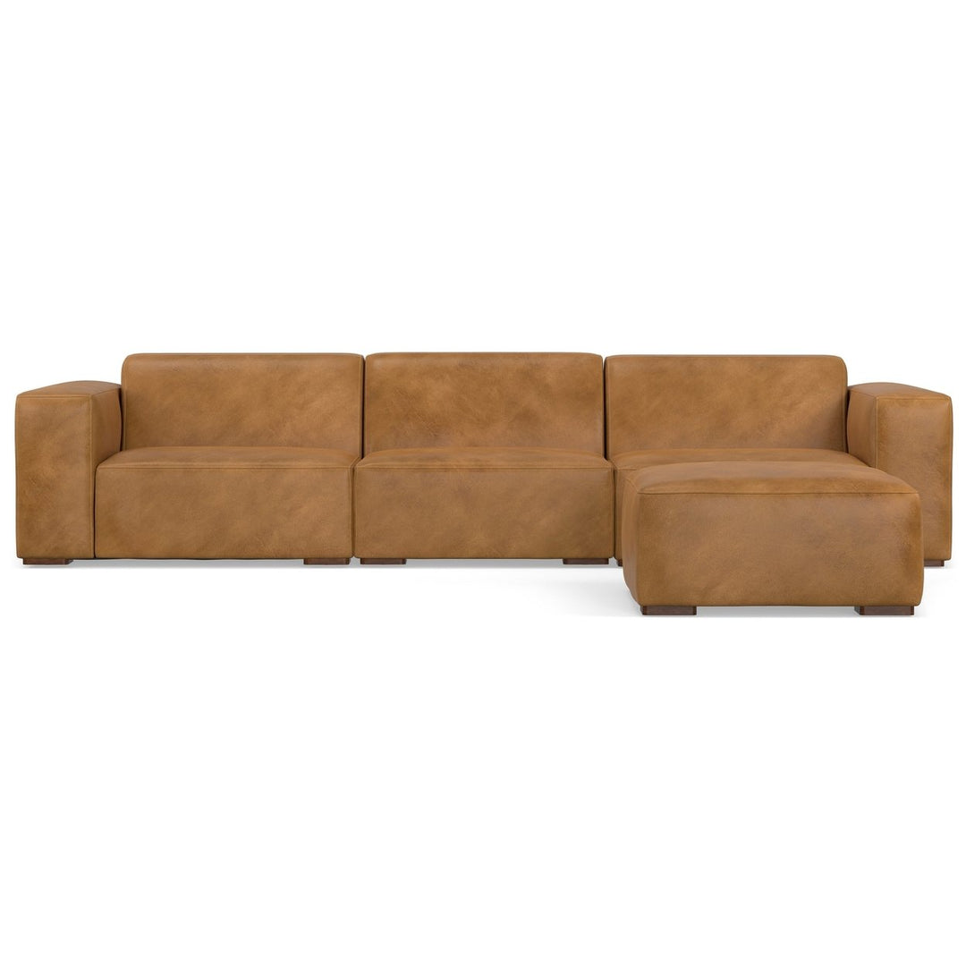 Rex 3 Seater Genuine Leather Sofa and Ottoman Modular Set Medium Firmness Image 8