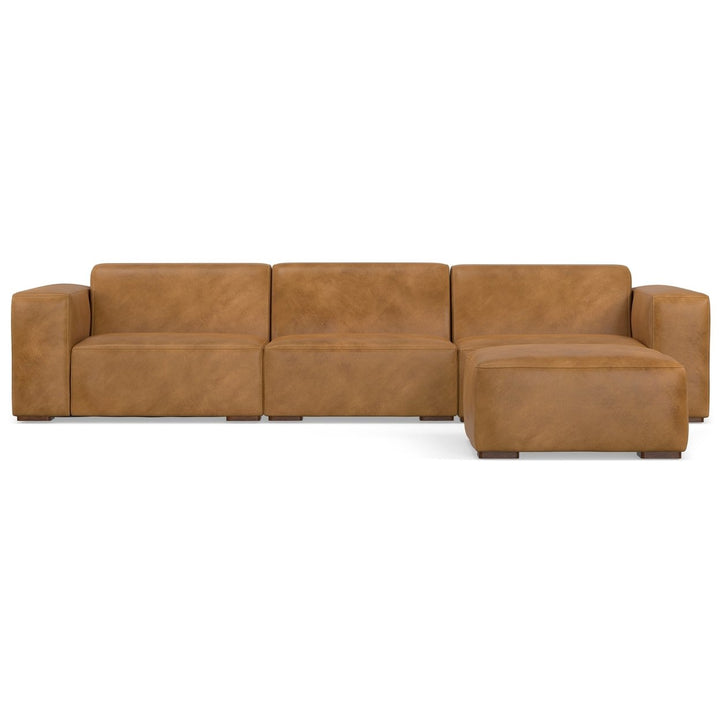 Rex 3 Seater Genuine Leather Sofa and Ottoman Modular Set Medium Firmness Image 8