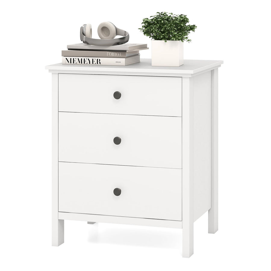 3-Drawer Nightstand Wooden Bedside Table Modern Side End Table Space-Saving White Image 1