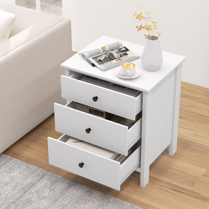 3-Drawer Nightstand Wooden Bedside Table Modern Side End Table Space-Saving White Image 2