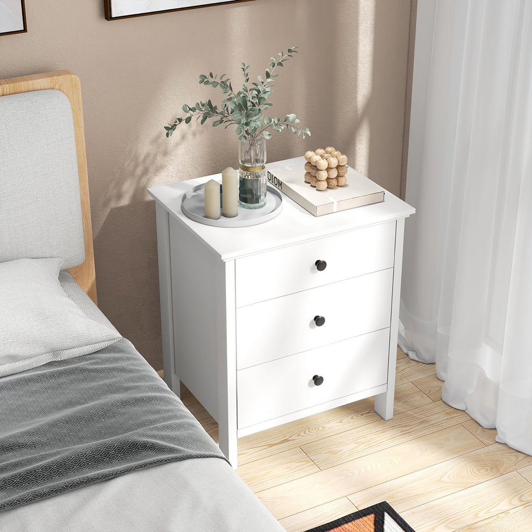 3-Drawer Nightstand Wooden Bedside Table Modern Side End Table Space-Saving White Image 4