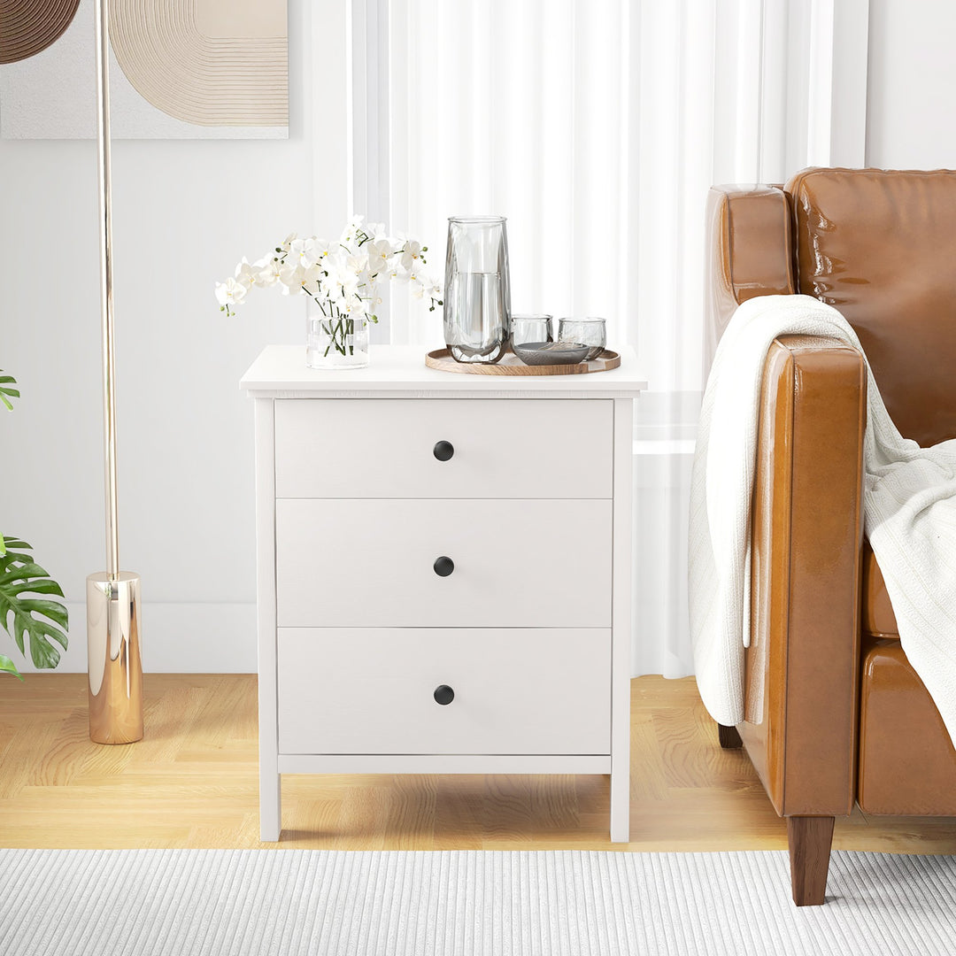 3-Drawer Nightstand Wooden Bedside Table Modern Side End Table Space-Saving White Image 5