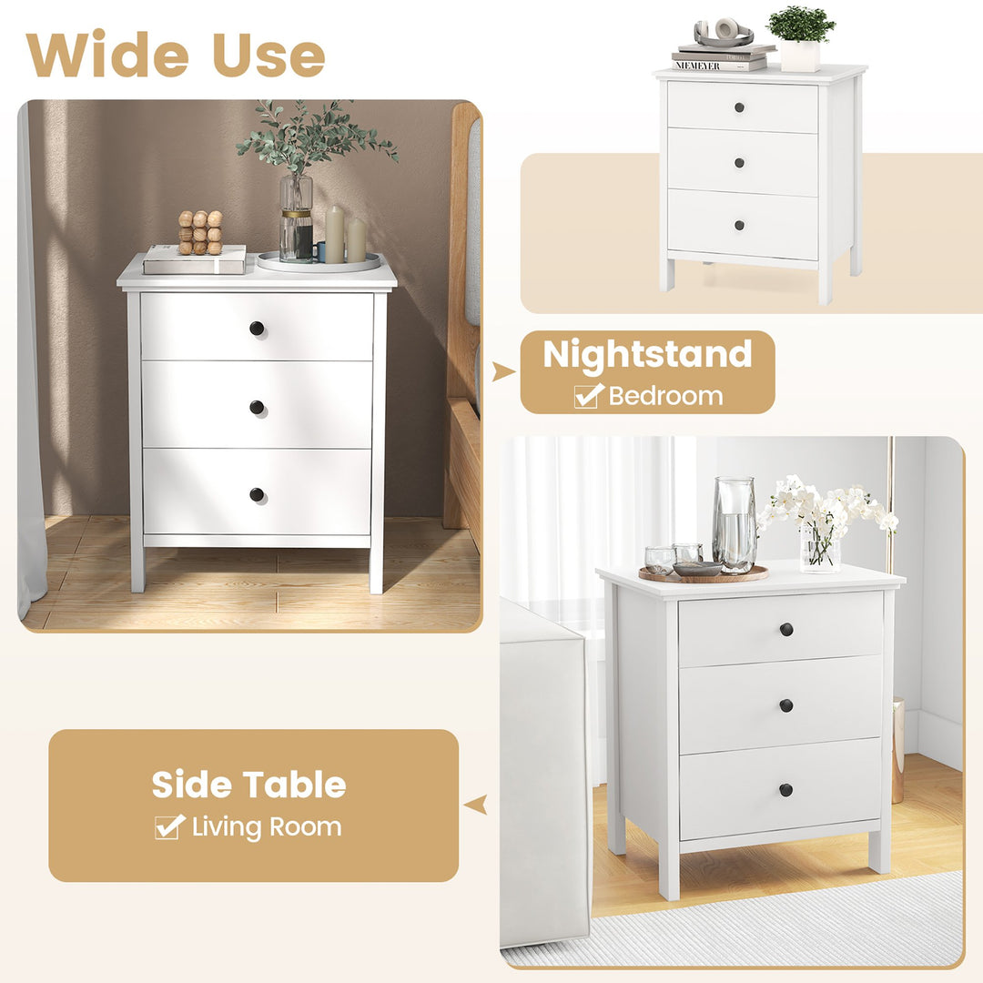 3-Drawer Nightstand Wooden Bedside Table Modern Side End Table Space-Saving White Image 8