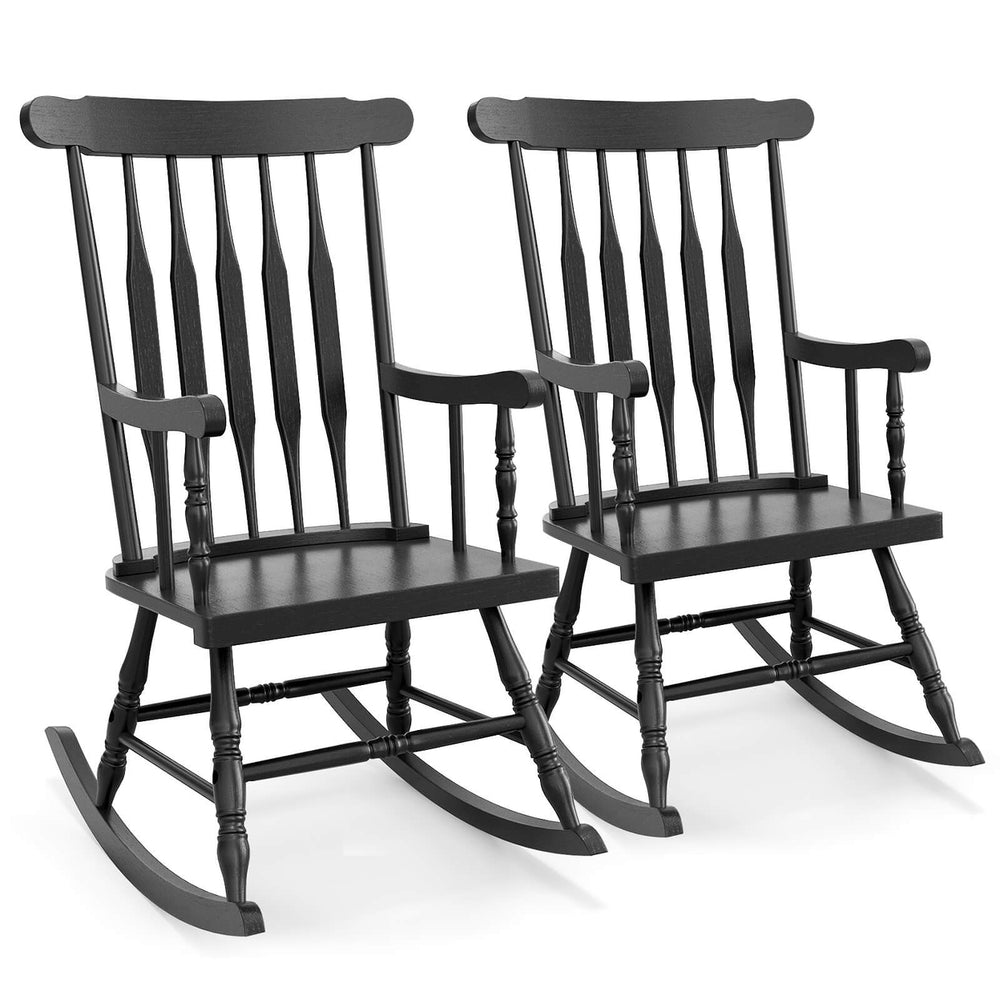 Costway Set of 2 Wood Rocking Chair Glossy Finish White\ Coffe Image 2