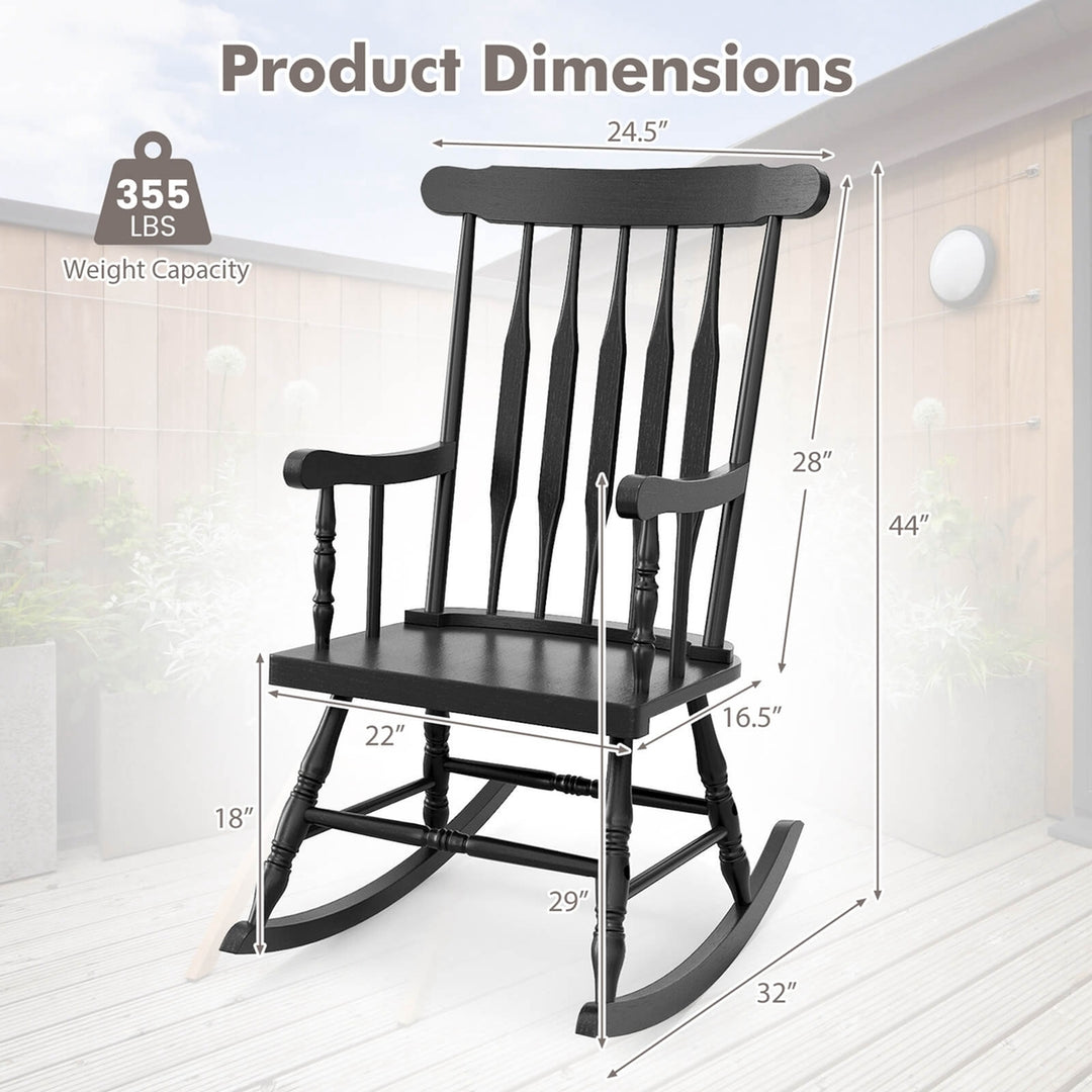 Costway Solid Wood Rocking Chair Porch Rocker Indoor Outdoor Seat Glossy Finish White\Coffee Image 3