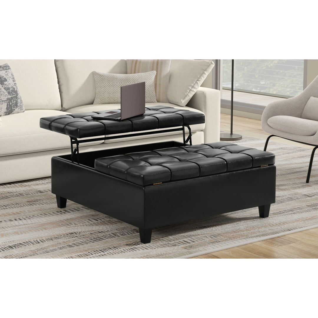 Harrison Large Square Coffee Table Storage Ottoman Vegan Leather Multiple Colors Image 2