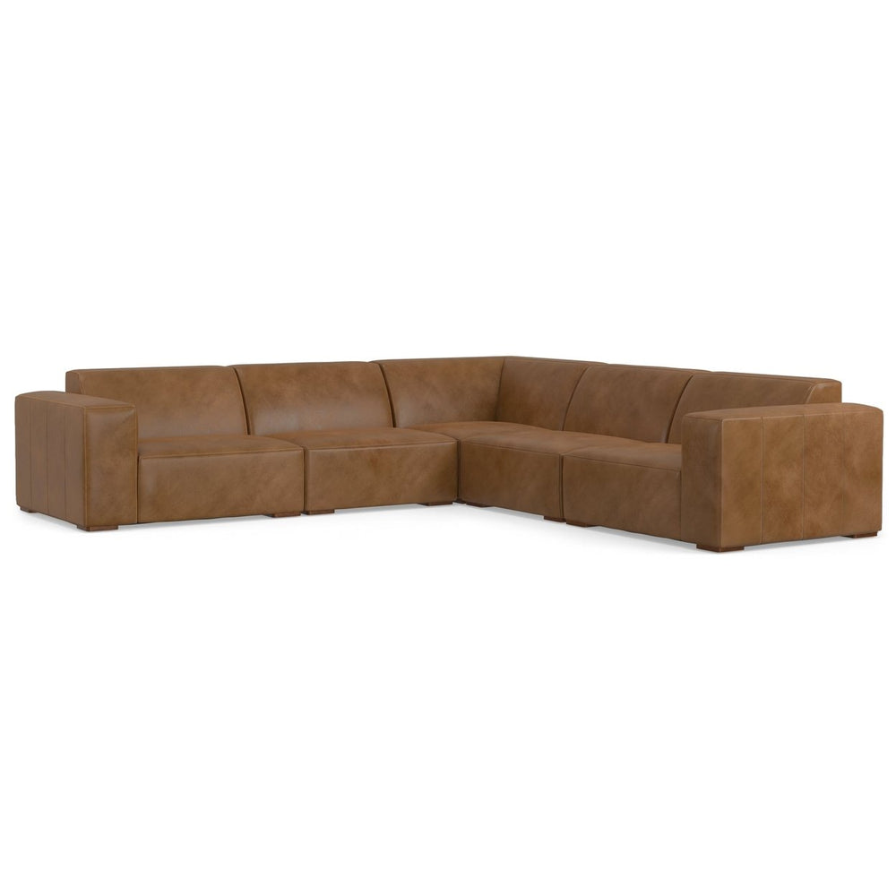 Rex Corner Sectional Sofa Genuine Leather L-Shaped Couch Seats 5 Modular Design Image 2