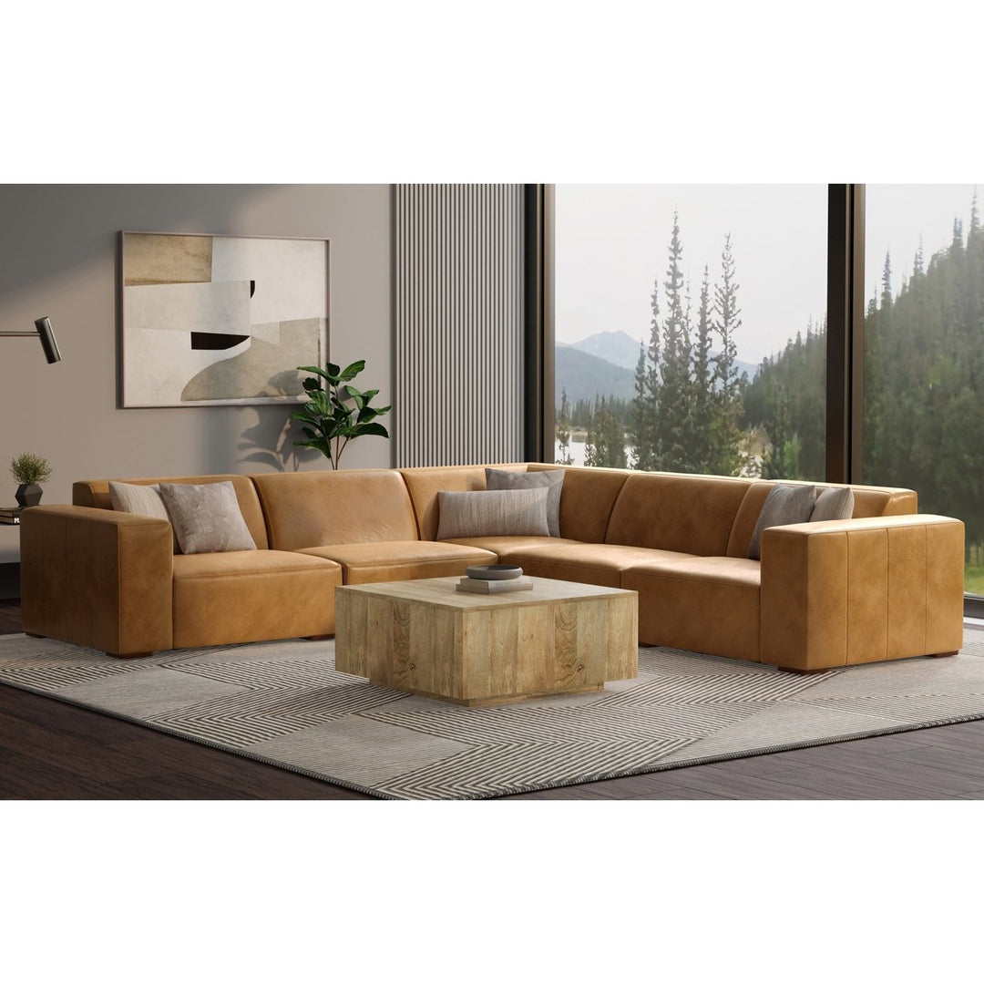 Rex Corner Sectional Sofa Genuine Leather L-Shaped Couch Seats 5 Modular Design Image 3