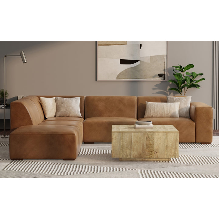 Rex Left Sectional Sofa and Ottoman Genuine Leather L-Shaped 2-Piece Set Image 3