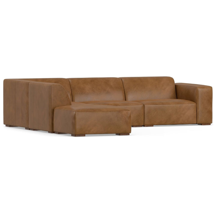 Rex Left Sectional Sofa and Ottoman Genuine Leather L-Shaped 2-Piece Set Image 6