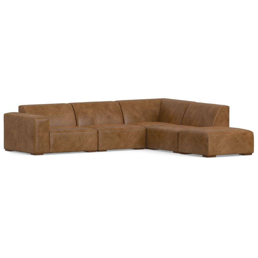 Rex Right Sectional Sofa Set Genuine Leather with Ottoman L-Shaped Couch 2-Piece Image 1