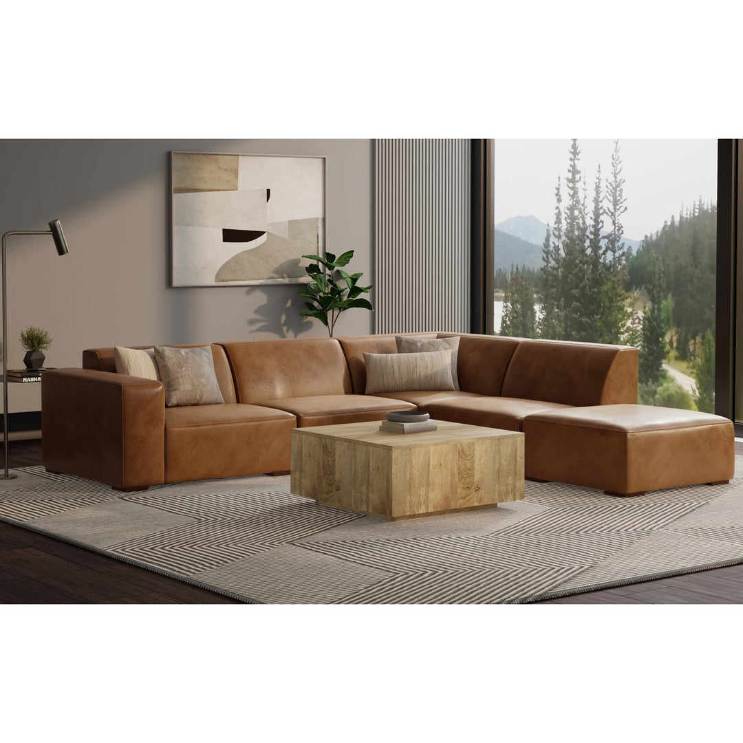 Rex Right Sectional Sofa Set Genuine Leather with Ottoman L-Shaped Couch 2-Piece Image 3