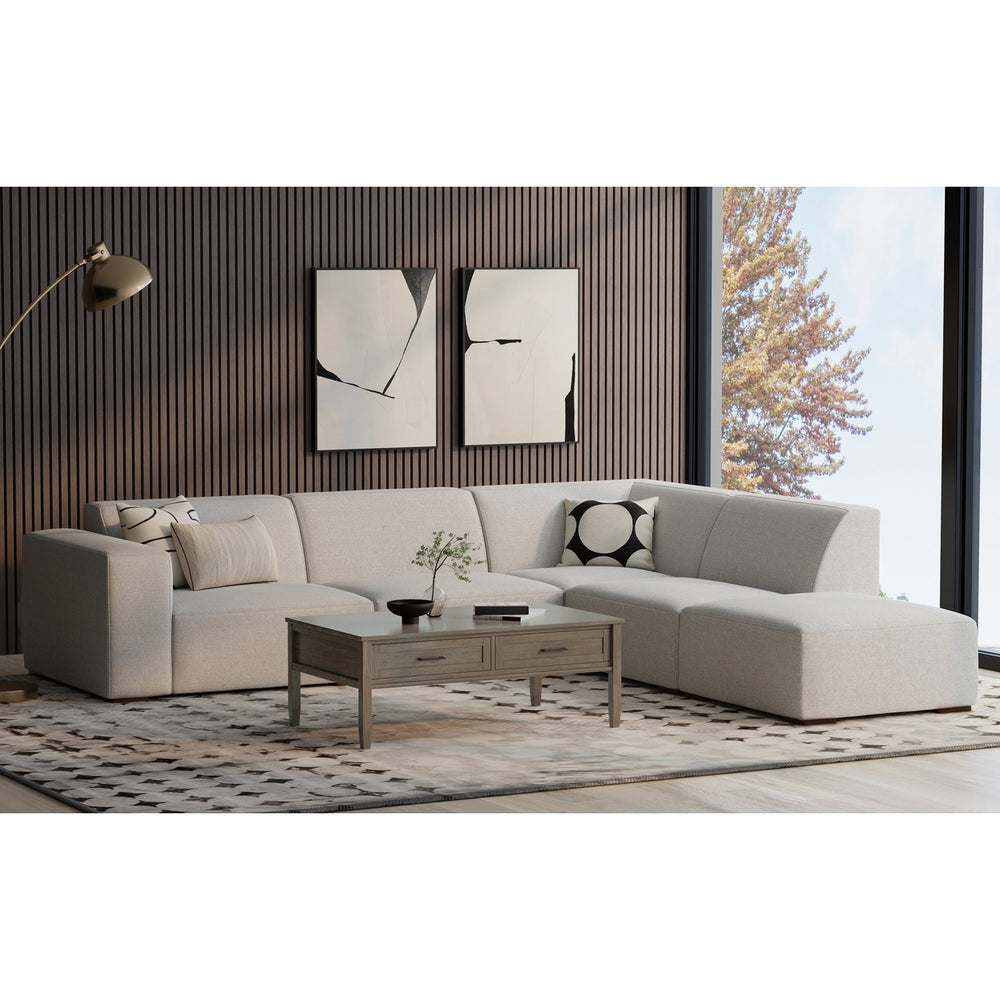 Rex Right Sectional Sofa and Ottoman Performance Fabric Medium Firmness Beige Image 2