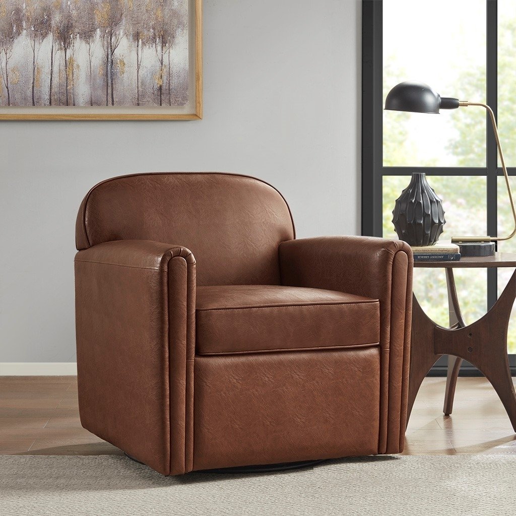 Gracie Mills Avah Fully Upholstered Faux Leather 360 Degree Swivel Arm Chair - GRACE-14967 Image 3