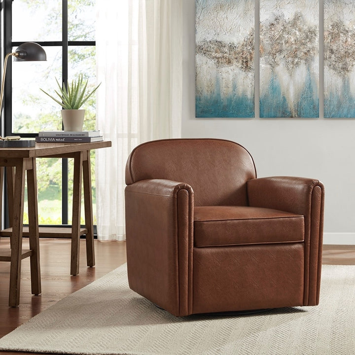 Gracie Mills Avah Fully Upholstered Faux Leather 360 Degree Swivel Arm Chair - GRACE-14967 Image 4