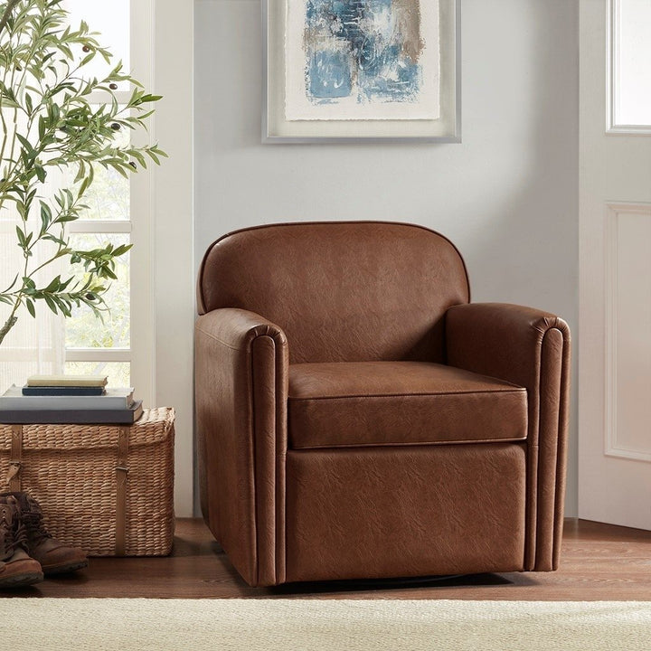 Gracie Mills Avah Fully Upholstered Faux Leather 360 Degree Swivel Arm Chair - GRACE-14967 Image 5