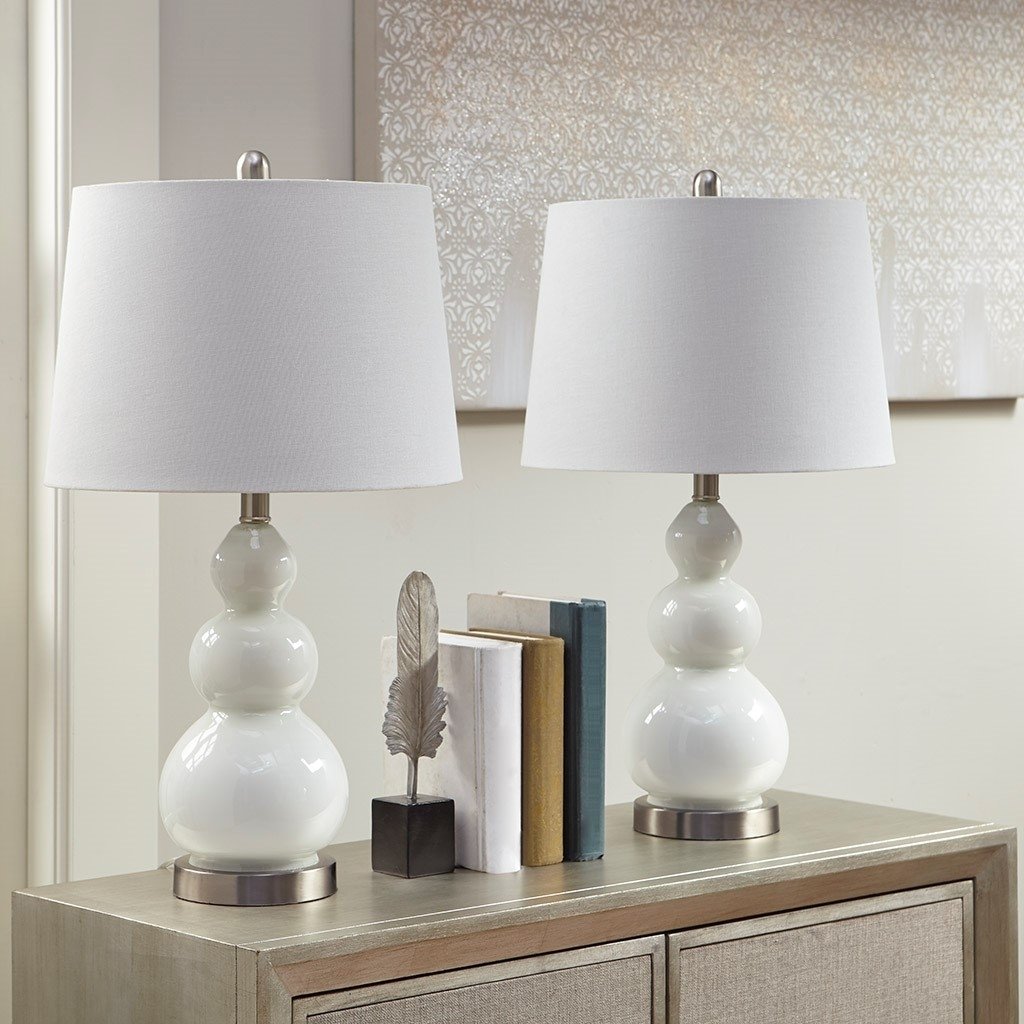 Gracie Mills Elyse Curved Glass Table Lamp Set with White Tapered Drum Shade Set of 2 - GRACE-10766 Image 4