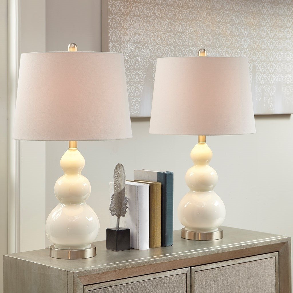 Gracie Mills Elyse Curved Glass Table Lamp Set with White Tapered Drum Shade Set of 2 - GRACE-10766 Image 5