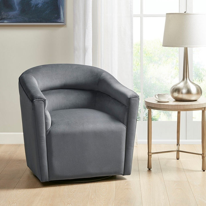 Gracie Mills Carley Grey Velvet Barrel Swivel Chair - GRACE-14814 Image 3