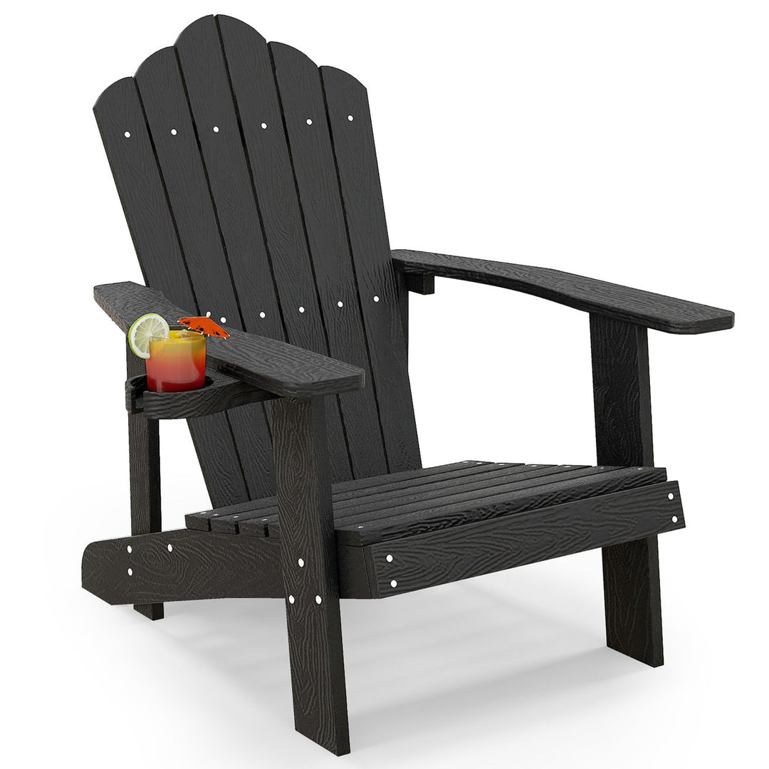 Patio HIPS Outdoor Weather Resistant Slatted Chair Adirondack Chair w/ Cup Holder Image 11