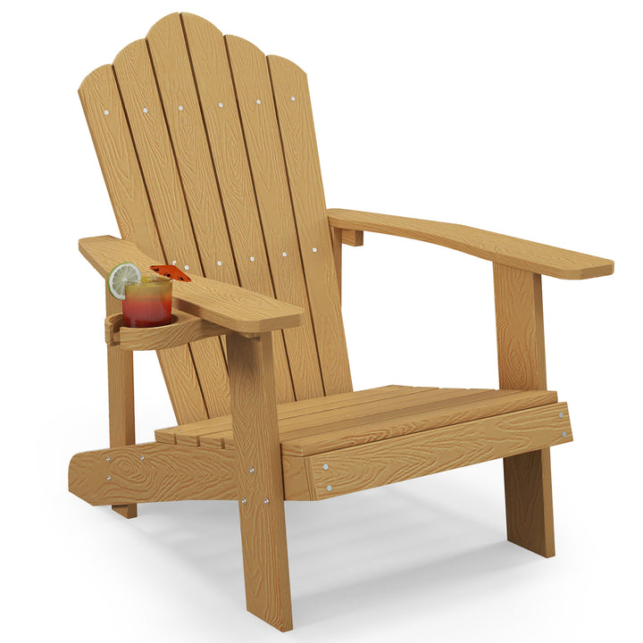 Patio HIPS Outdoor Weather Resistant Slatted Chair Adirondack Chair w/ Cup Holder Image 12