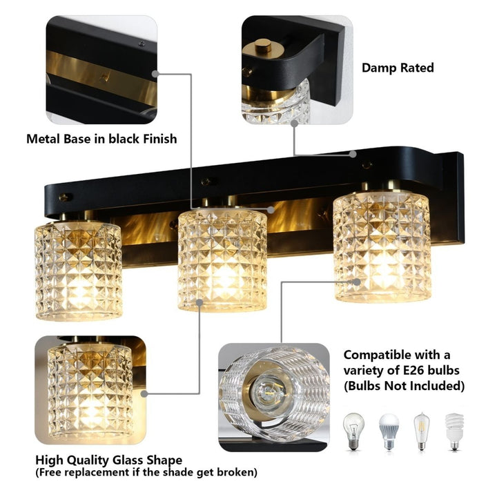 ES-DIY 3-Light LED Lights for Bathroom, Dimmable Matte Black Vanity Light,Bathroom Light Fixtures Over Mirror Image 7