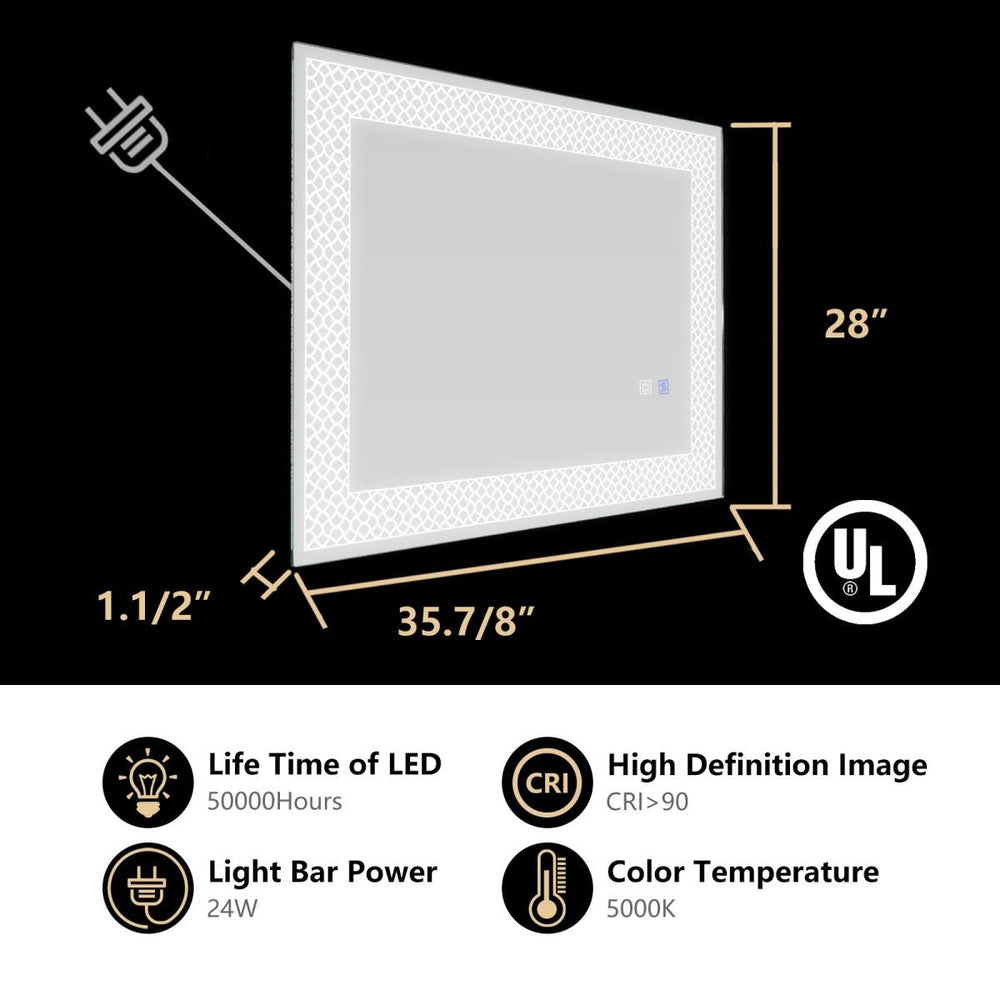 ES-DIY 28X36 LED Bathroom Mirror Anti-Fog Dimmable Vanity Mirror Wall Mounted Image 2