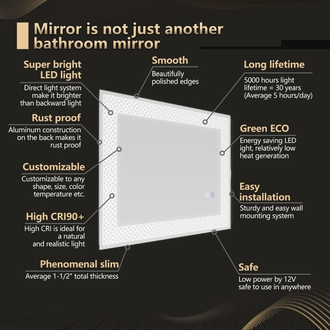 ES-DIY 28X36 LED Bathroom Mirror Anti-Fog Dimmable Vanity Mirror Wall Mounted Image 9