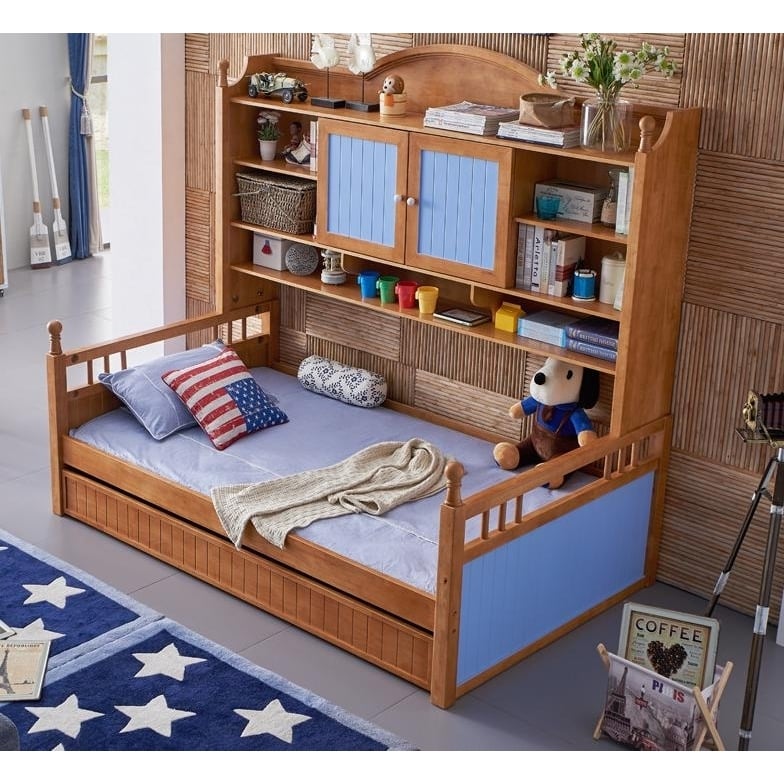 Mediterranean Childrens Furniture , Solid Wood Bed, Multi-functional Bed, Double Deck Wardrobe, Bed 1.2 Meters Image 1