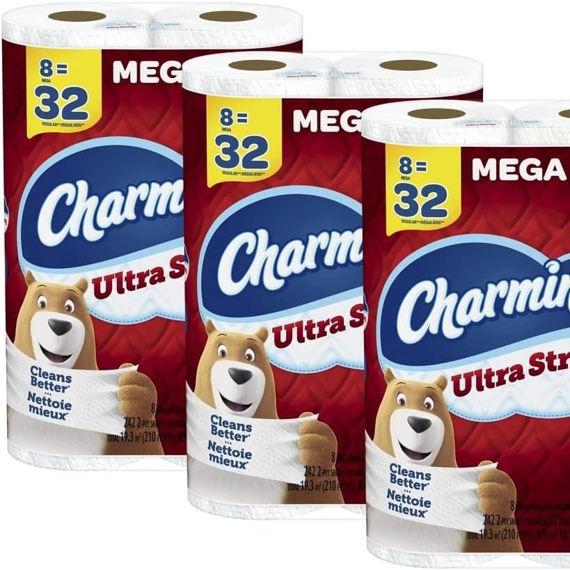 Charmin Toilet Paper, Ultra Strong, 24 Mega Rolls = 96 Regular Rolls, 242 Sheets Per Roll Image 1