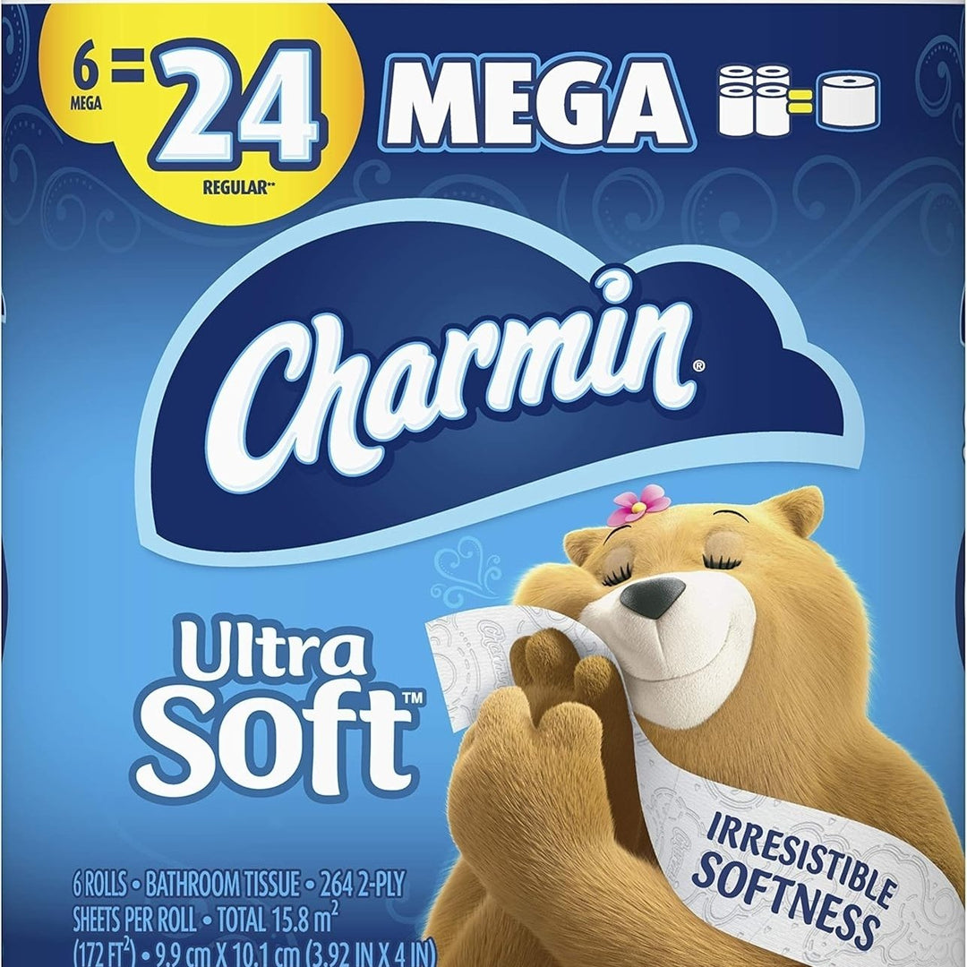 Charmin Ultra Soft Toilet Paper, 6 Mega Rolls = 24 Regular Rolls Image 1