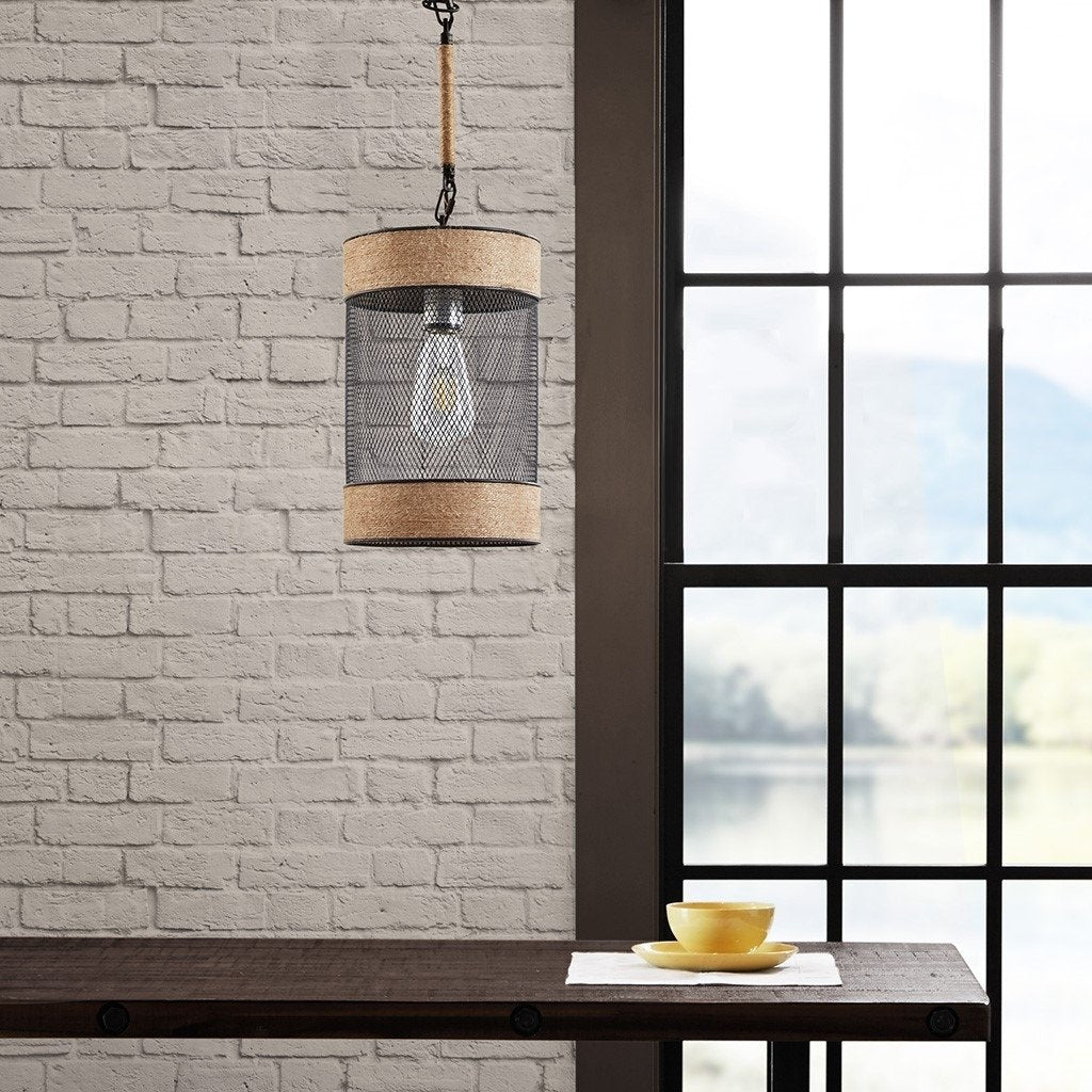 Gracie Mills Manning Coastal Charm Rope and Metal Mesh Cylinder Pendant Light - GRACE-15041 Image 4