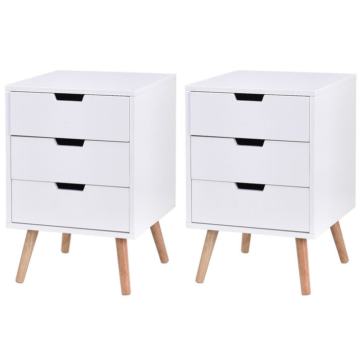 Set of 2 White Side End Table Nightstand Mid-Century Accent Wood Furniture Image 1