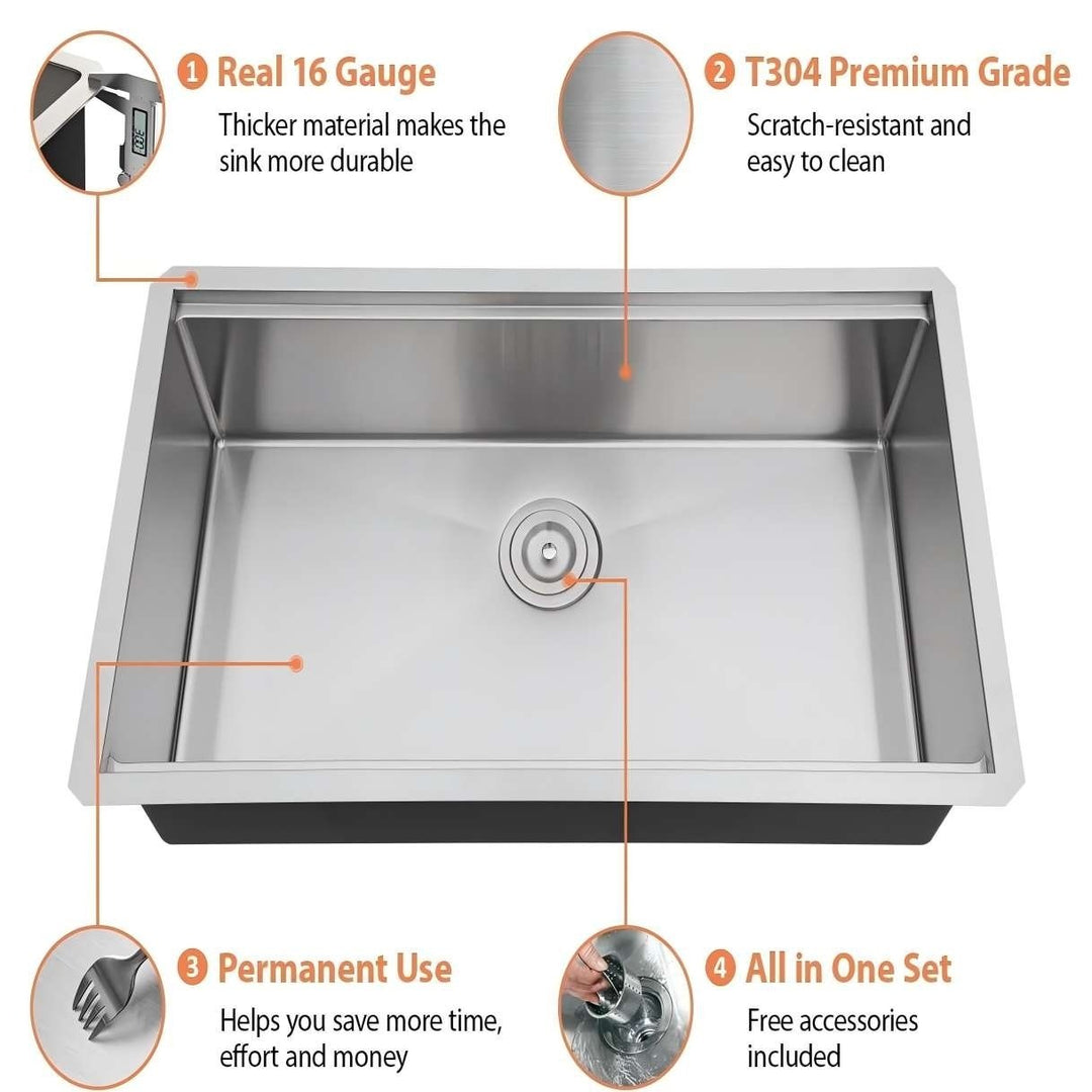 Bronstarz 30x19 Undermount Kitchen Sink 304 Stainless Steel 16 Gauge Workstation Image 3