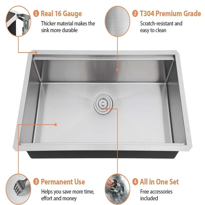 Bronstarz 32x19 Inch Undermount Kitchen Sink 304 Stainless Steel Workstation Image 3