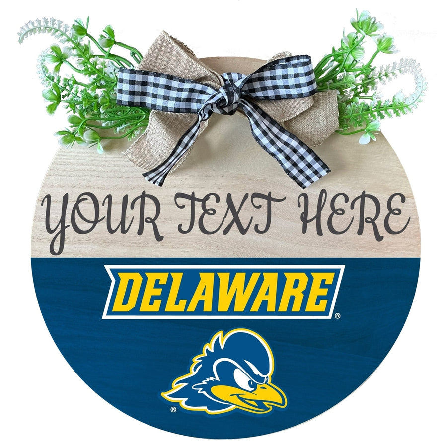 Delaware Blue Hens Customizable Wooden Wreath Welcome Sign Officially Licensed Collegiate Product Image 1