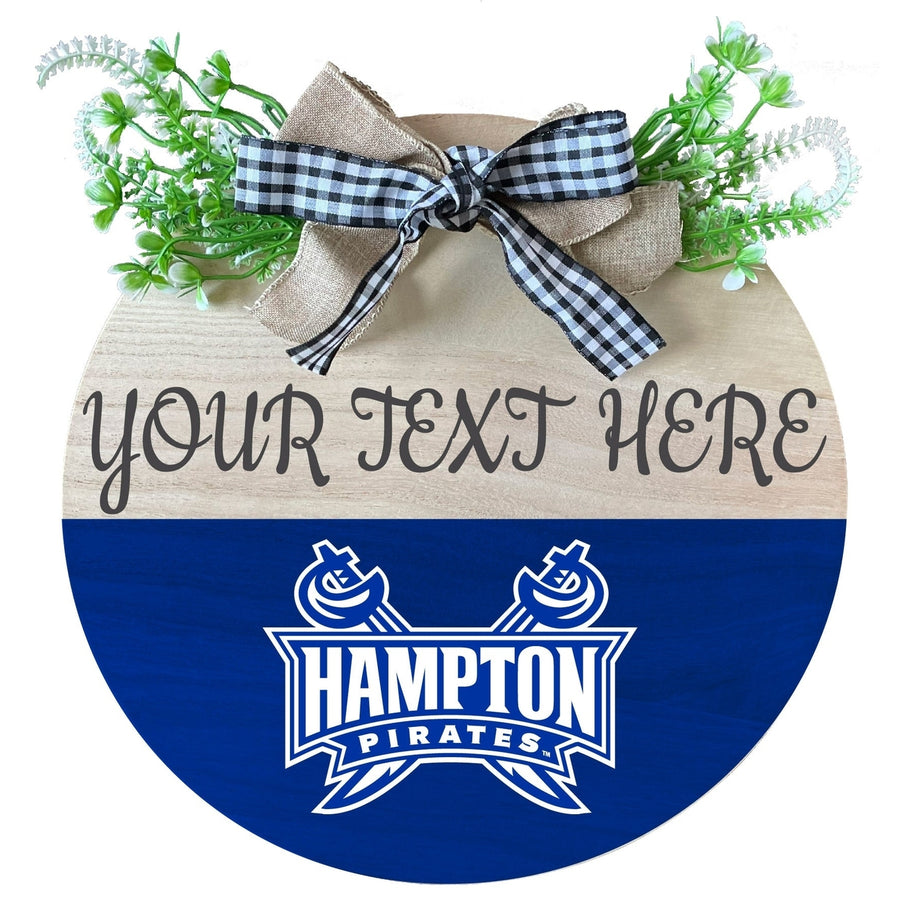 Hampton University Customizable Wooden Wreath Welcome Sign Officially Licensed Collegiate Product Image 1