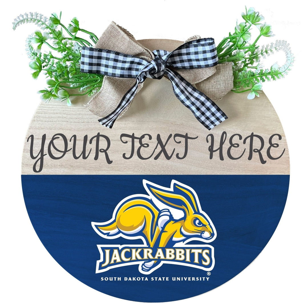 South Dakota State Jackrabbits Customizable Wooden Wreath Welcome Sign Officially Licensed Collegiate Product Image 1