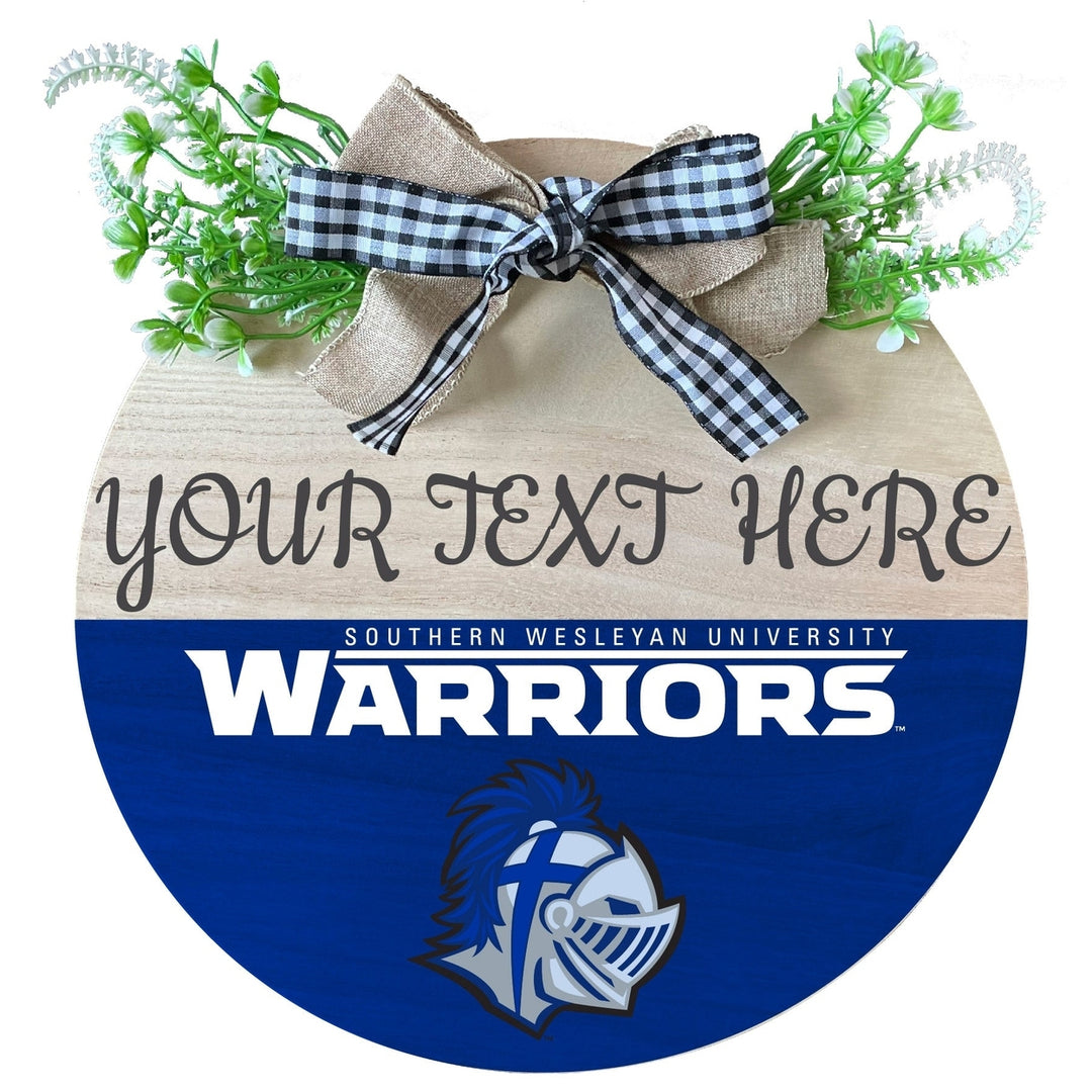 Southern Wesleyan University Customizable Wooden Wreath Welcome Sign Officially Licensed Collegiate Product Image 1