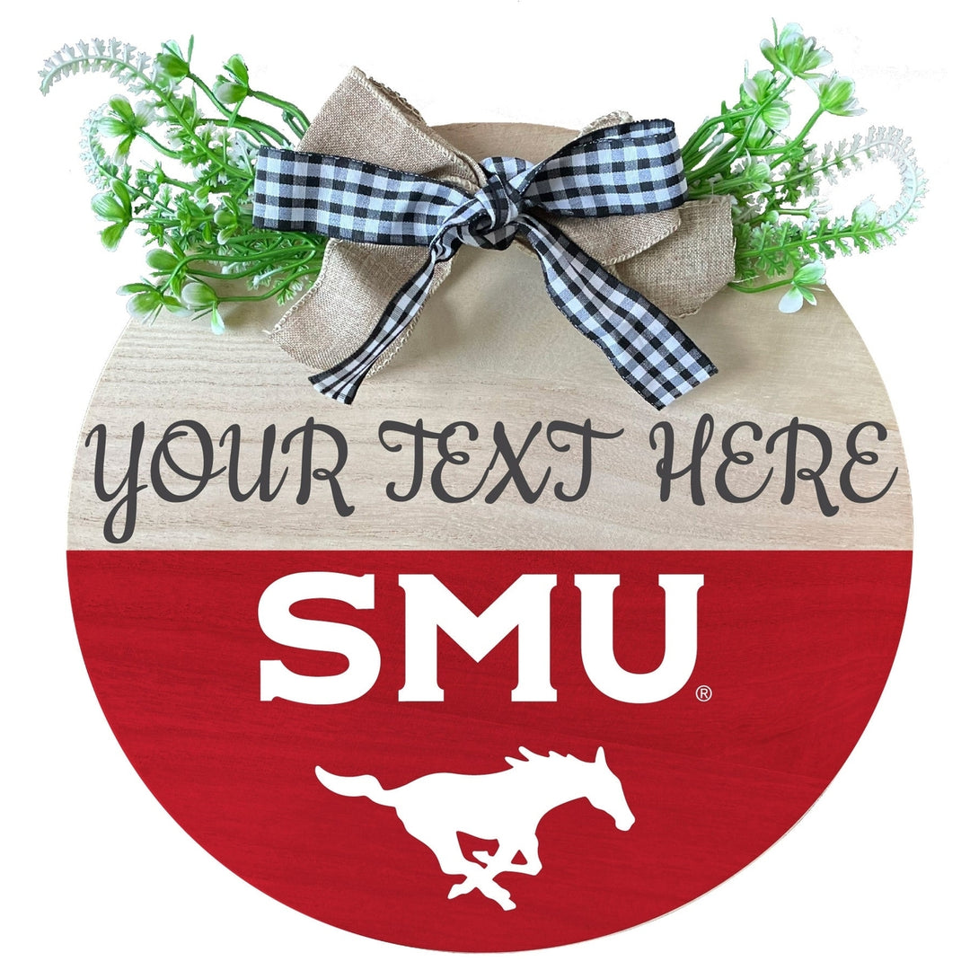 Southern Methodist University Customizable Wooden Wreath Welcome Sign Officially Licensed Collegiate Product Image 1